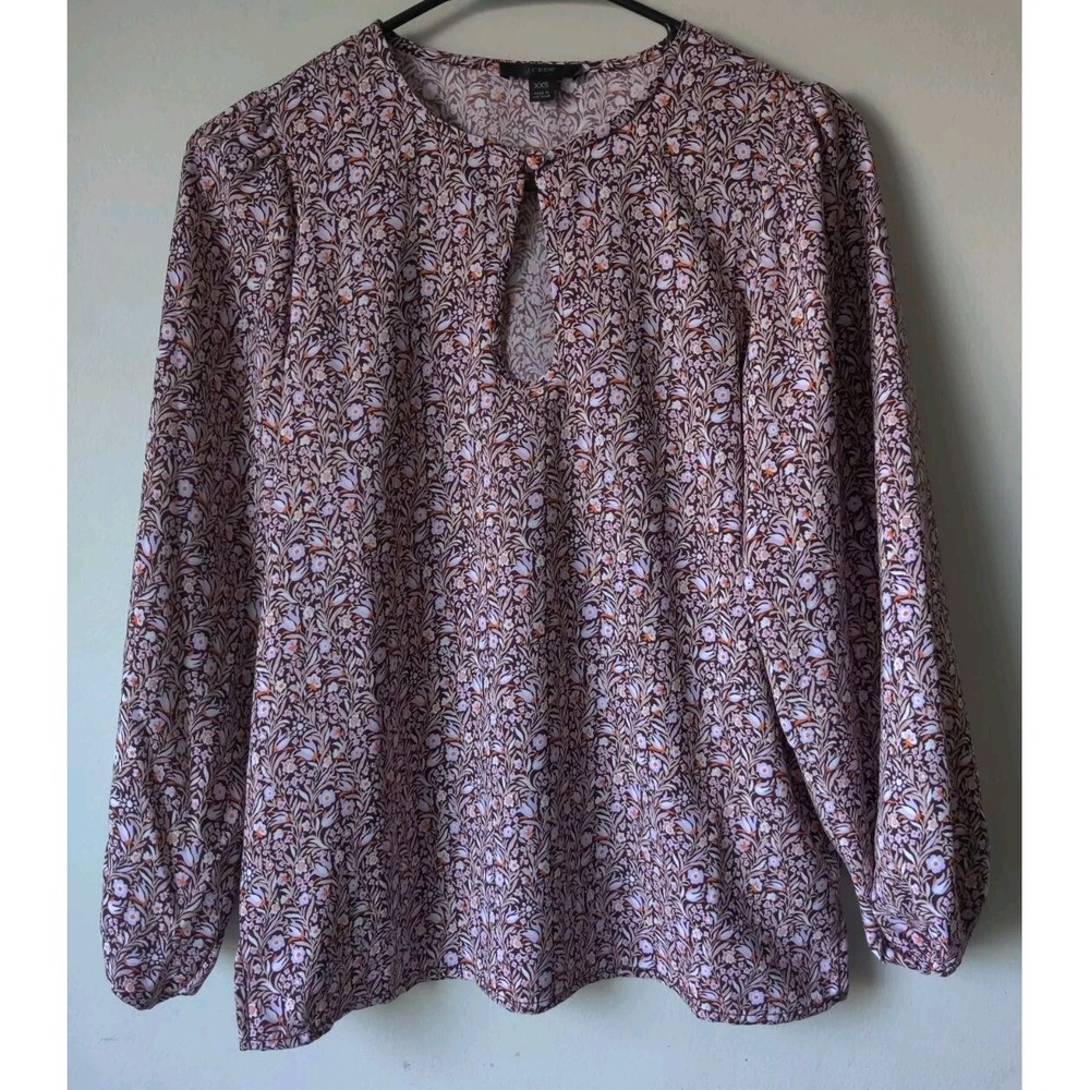 J. Crew Puff‎ Sleeve Satin Back Crepe Top Floral Flourish Long Sleeve Size XXS